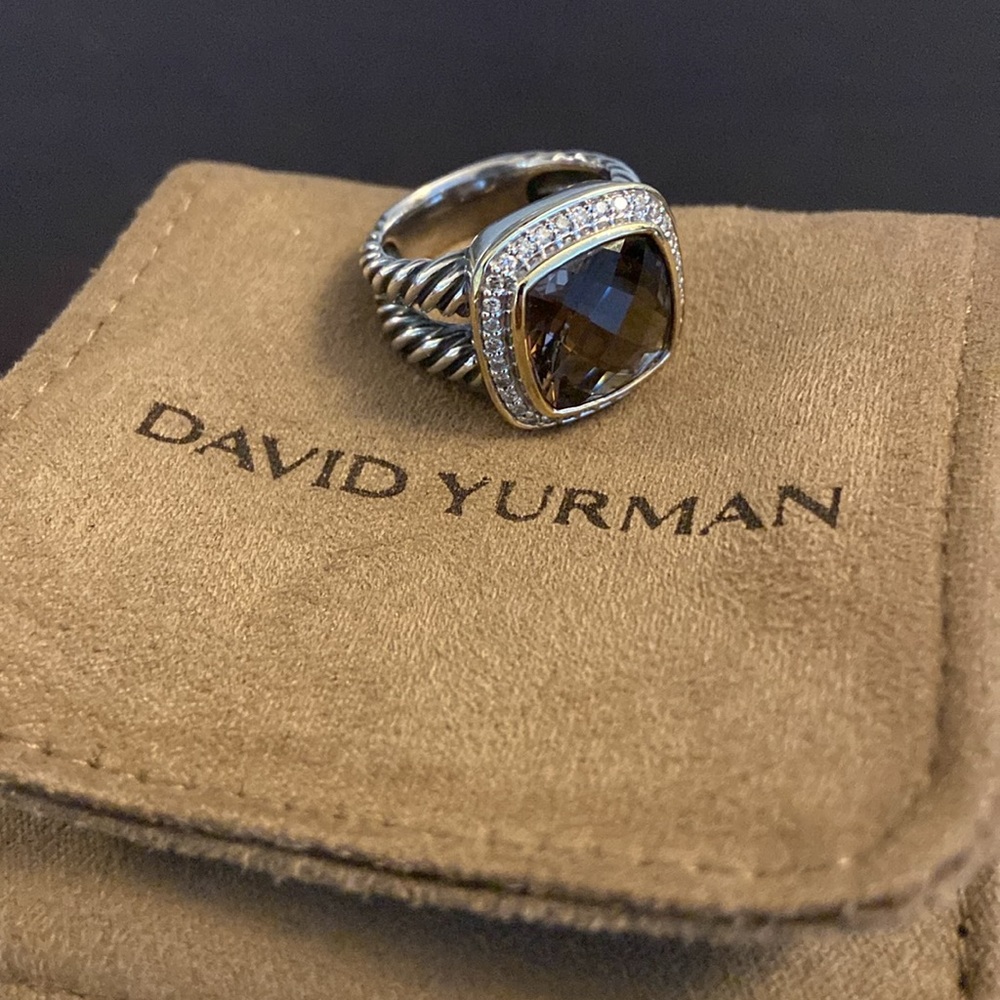 David Yurman Smoky Quartz Albion Ring Diamonds Silver 18K Yellow Gold 11MM sz 6 - Picture 3 of 9